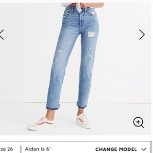 Madewell classic straight jeans, destructed